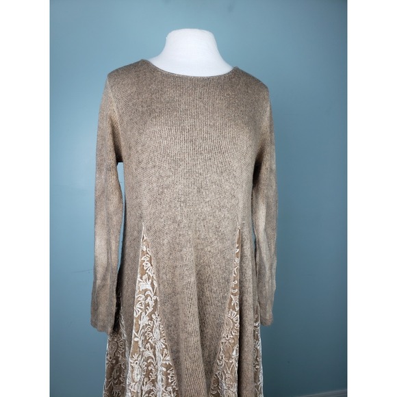 SCANDAL ITALY Women's S Dress Burlap Mohair Lagenlook Lace‎ Coastal Mixed Media - Picture 4 of 9